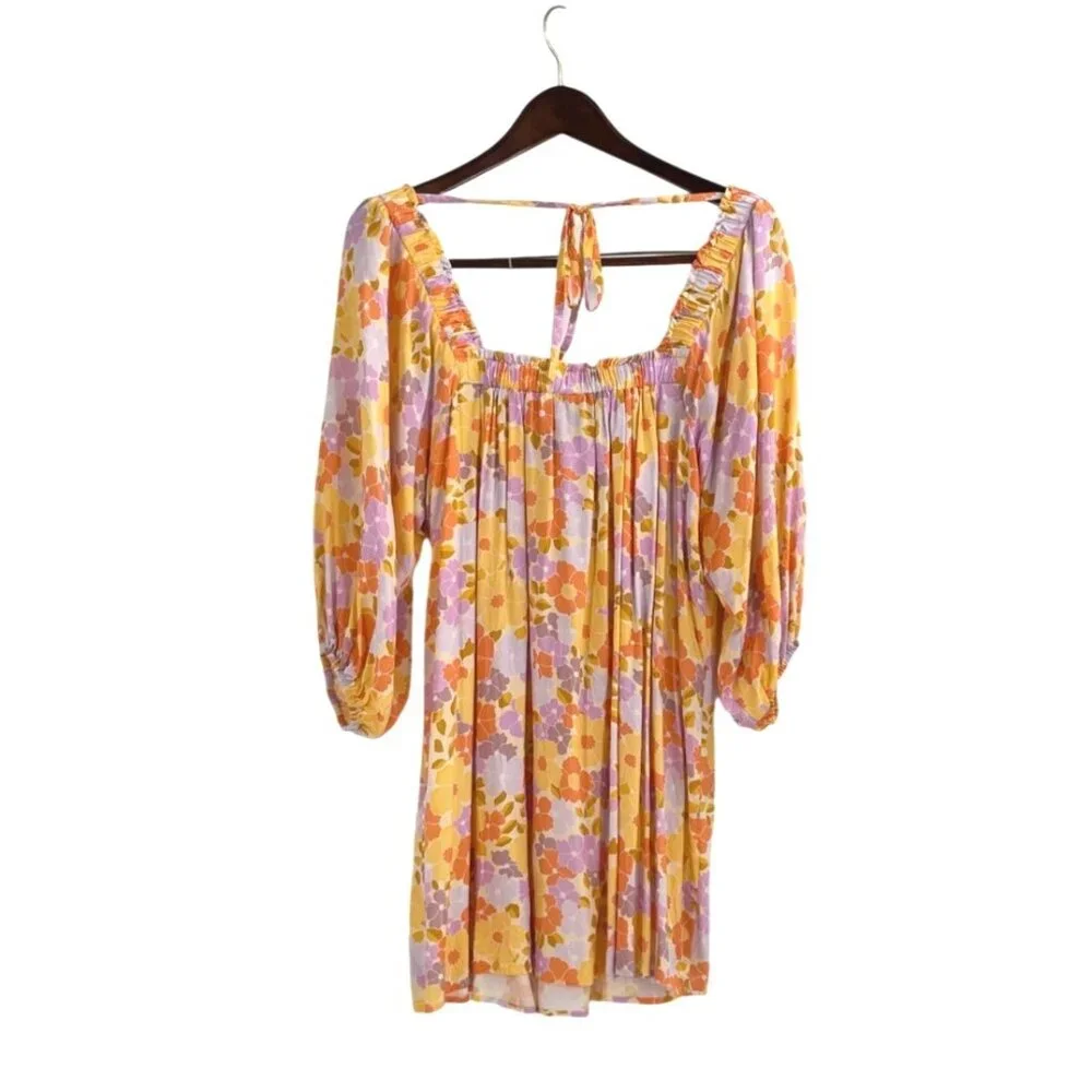 Auguste Roxanne Cassia Mini Dress Retro Floral Puff Sleeve Boho Womens Small